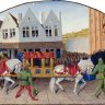 Entrée (le 3 janvier 1378) de l'empereur Charles IV (1316 - 1378) à Saint-Denis  - enluminure par Jean Fouquet (Les Grandes Chroniques de France vers 1455-1460 siècle -bnf)