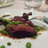 Les Terrasses - Pigeon "poché-rôti", petits pois, menthe, oignons doux et jus