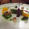 Foie gras végétal, poitrine de cochon confite et fumée, petits gris et jus au lard paysan