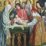 Meister der Heiligen Sippe (Maître de la Sainte Parenté) - peintre actif à Cologne de 1470/80 à 1515 - Die Beschneidung Christi  (La Circoncision) - détail.