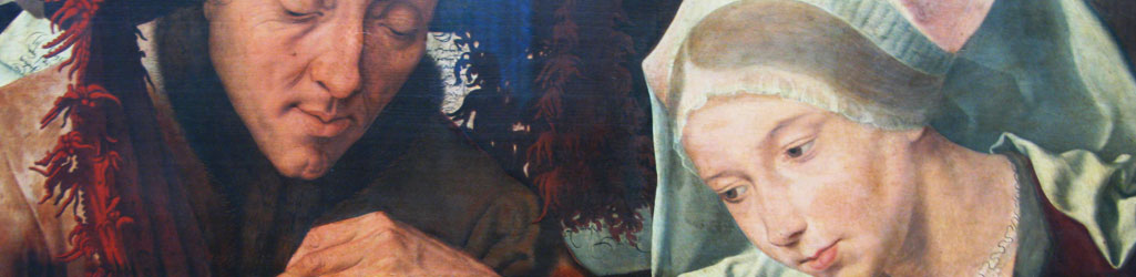 Alte Pinakothek : Marinus van Reymerswale  " De geldwisselaar en zijn vrouw " (1538) - détail