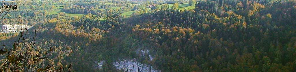 La Roche du Prêtre - à l'à pic du belvédère, la reculée devient canyon