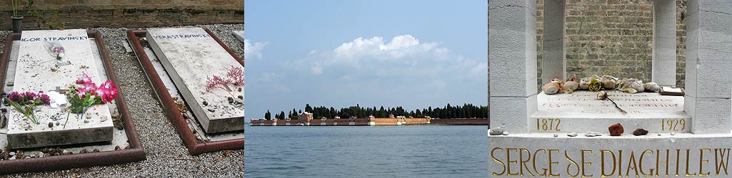 Venise, les tombes de Stravinsky et de Diaghilev dans l’ile cimetière San Michele